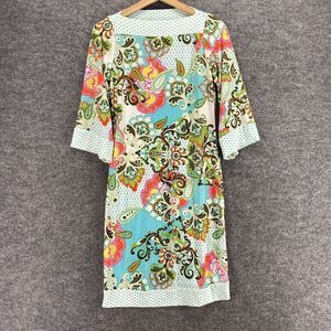 Cocomo Dress Women S Small White Paisley Shift Midi Round Neck 3/4 Sleeve Casual